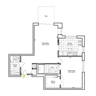 A floor plan illustrating the layout of a residential home, including marked areas for rooms and spaces.