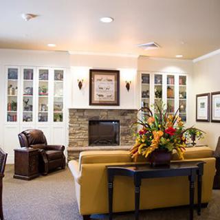 Cozy living room with a fireplace and elegant decor.