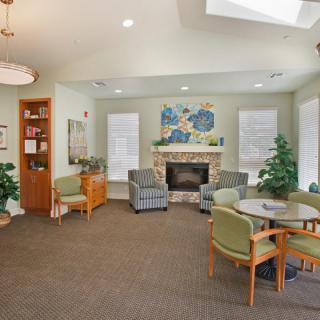 Cozy living room with comfortable seating and a fireplace