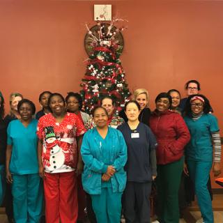 Healthcare team celebrating the holiday season together.