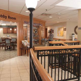 A view of a cozy lobby room with comfortable seating and a welcoming atmosphere.