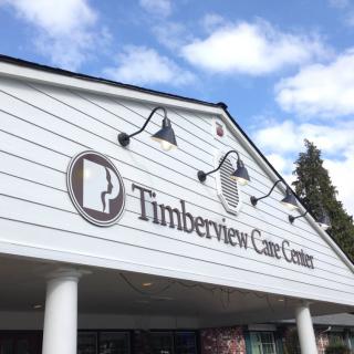 The exterior of Timberview Care Center with its signage displayed prominently on the building.