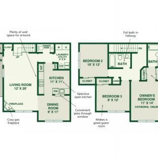 Two-story house floor plan detailing room layout and dimensions.