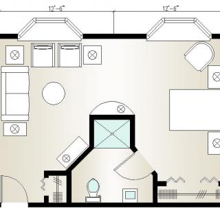 A floor plan depicting the layout of a bedroom with furniture placement.