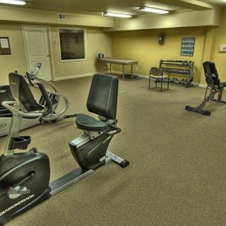 A gym with stationary bikes and exercise equipment.