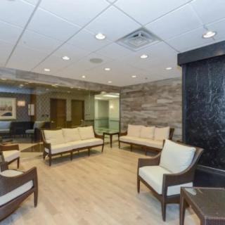A modern lobby with comfortable seating and sleek design.