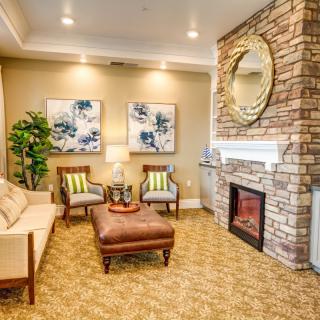 A cozy living room with a fireplace and elegant decor.