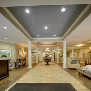 A luxurious hotel lobby with elegant decor and comfortable seating.