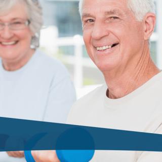 A smiling senior couple enjoying an active lifestyle.