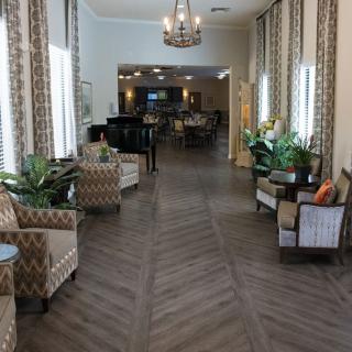 A well-decorated lobby with comfortable seating and elegant decor.