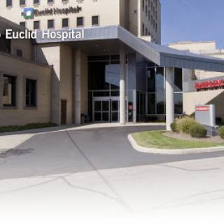 The entrance of Euclid Hospital, showcasing its modern architecture.