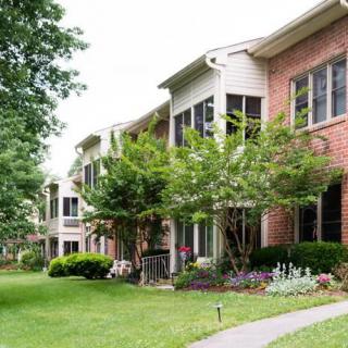 A view of residential apartments surrounded by lush greenery.