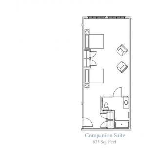 Floor plan of a compact studio suite.