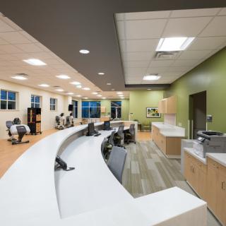 A modern and spacious office interior designed for efficiency and comfort.