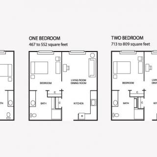 Comparison of one and two-bedroom apartment floor plans.