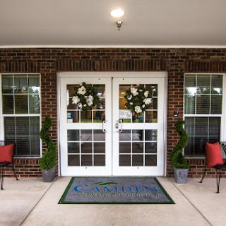 A welcoming entrance with decorative elements and seating.
