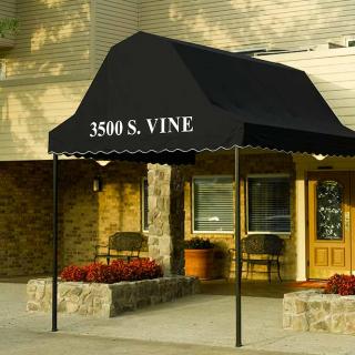 Entrance with a black awning displaying the address '3500 S. Vine'.