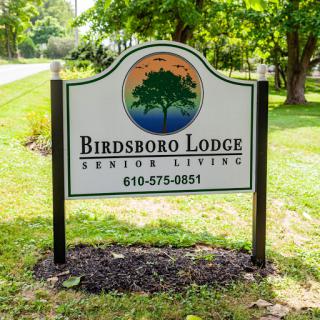Sign for Birdsboro Lodge, a senior living facility.