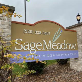 Sign for Sage Meadow, an assisted living and memory care facility.
