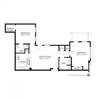 An architectural floor plan showing the layout of a residential space with various rooms and dimensions.