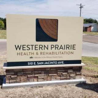 Sign for Western Prairie Health & Rehabilitation located at 510 E. San Jacinto Ave.