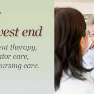 A healthcare professional talking to a patient, highlighting services such as therapy, rehabilitator care, and nursing care.