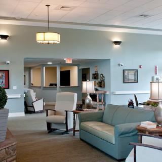 A cozy lobby area with comfortable seating and stylish lighting.