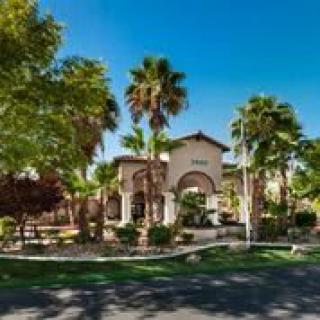 A beautiful residential building surrounded by palm trees on a sunny day.