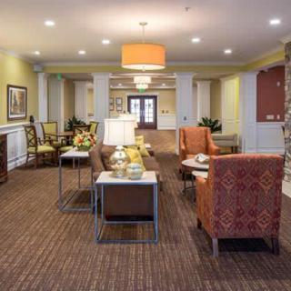 A modern lobby area with comfortable seating and stylish decor.