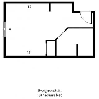 This is a floor plan of the Evergreen Suite, measuring 357 square feet.