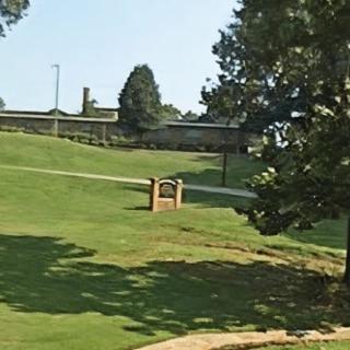 A scenic view of a park with lush green grass and tall trees on a sunny day.