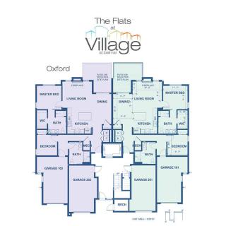 Floor plan layout of a residential building with multiple rooms and sections.