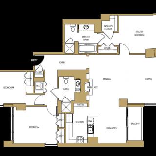 A detailed floor plan of an apartment showcasing rooms and their layout.
