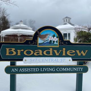 Welcome to Broadview, an assisted living community set in a winter landscape.