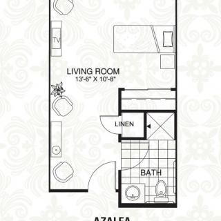 Floor plan of a studio apartment featuring a living room and bathroom.