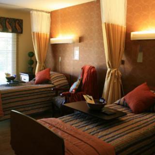 A cozy, well-furnished bedroom with two beds and elegant decor.