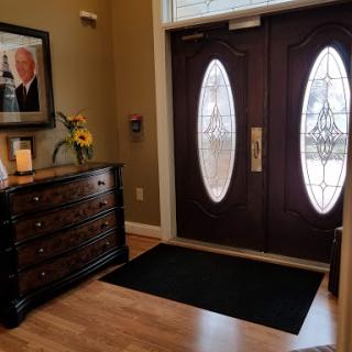 A welcoming entrance with elegant decor and natural light.