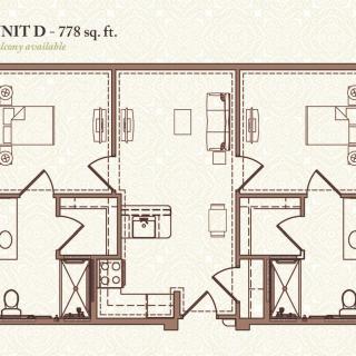 Floor plan of Unit D, measuring 778 square feet.