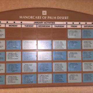 Weekly activity schedule at ManorCare of Palm Desert.