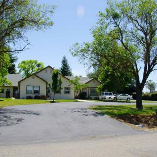 A suburban residential neighborhood with houses and green trees on a sunny day.