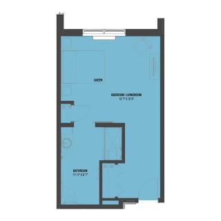 A simple floor plan of an apartment with labeled rooms.