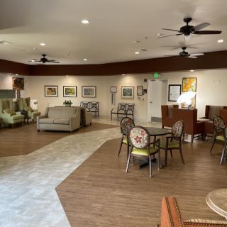 A modern lounge area with comfortable seating and stylish decor.