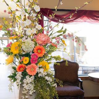 A vibrant floral arrangement adding a pop of color to the interior.