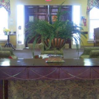 A welcoming lobby featuring comfortable seating and decorative plants.
