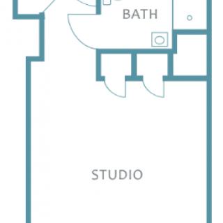 Floor plan of a studio apartment with a bathroom.
