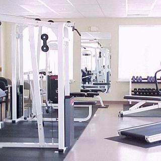 A well-equipped gym with various fitness machines and weights.