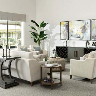 Modern living room with contemporary furniture and elegant decor.