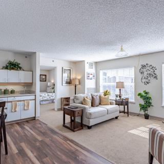 A bright and cozy living room with modern decor, featuring natural light and comfortable furniture.