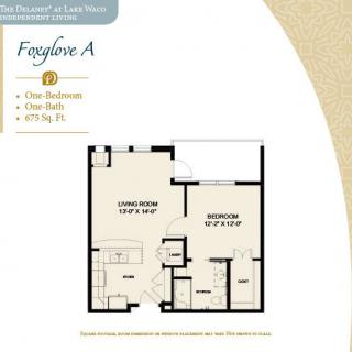 Floor plan of a one-bedroom apartment, named Foglove A, with a total area of 473 square feet.
