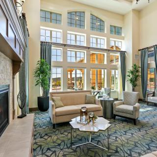 A bright and modern living room with large windows, comfortable seating, and stylish decor.